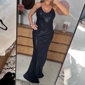 House of Harlow 1960 Shimmering Navy Maxi Gown